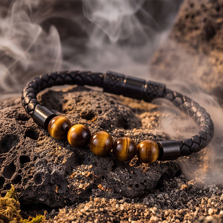 Olivenorma Tiger Eye Leather Woven Magnetic Clasp Minimal Luxury Bracelet - Tiger Eye - 20cm - image 0