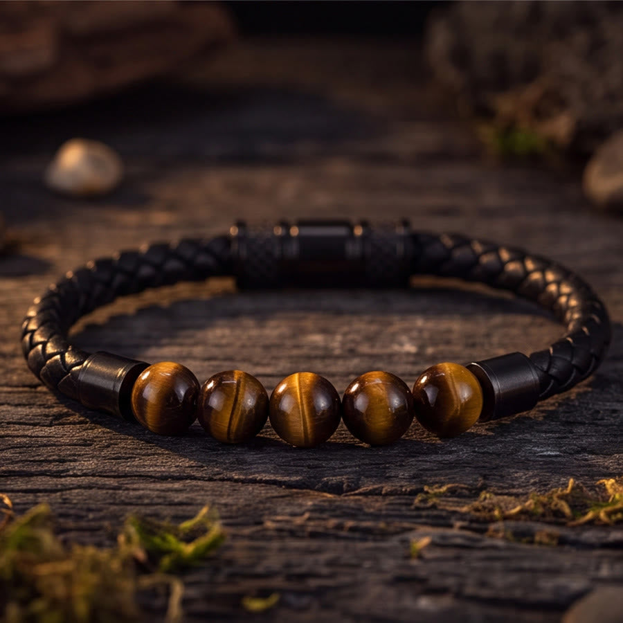 Olivenorma Tiger Eye Leather Woven Magnetic Clasp Minimal Luxury Bracelet - image 2