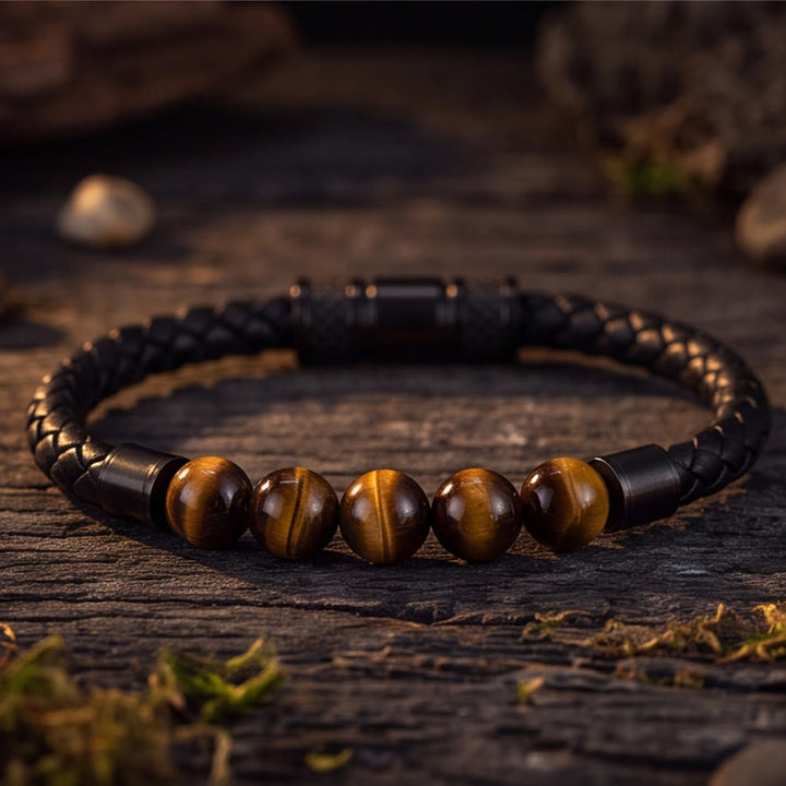 Olivenorma Tiger Eye Leather Woven Magnetic Clasp Minimal Luxury Bracelet - image 2