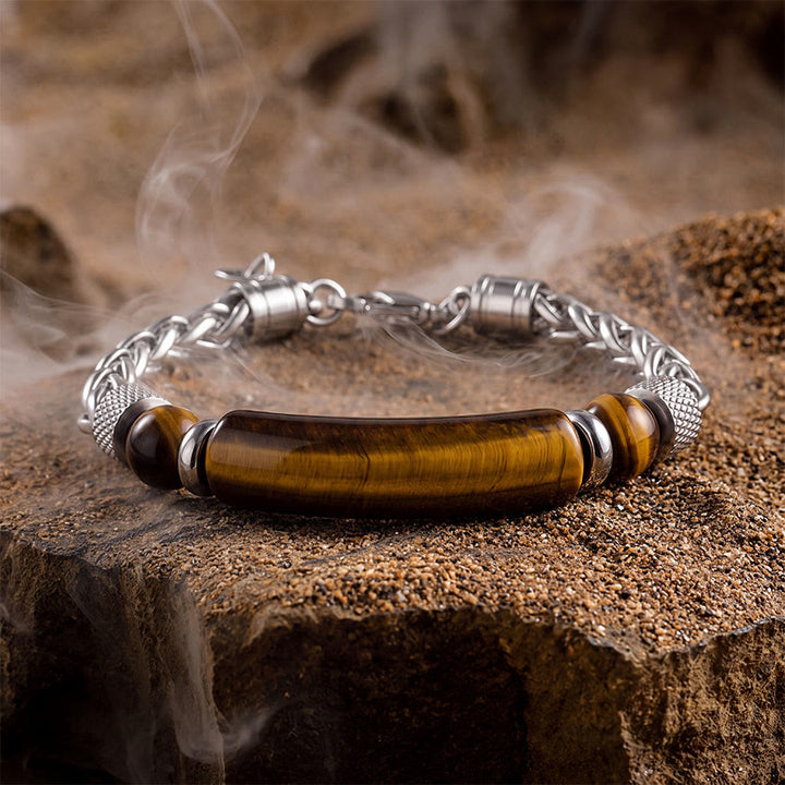 Olivenorma Natural Tiger Eye & Obsidian Mixed Chain Vintage Men Bracelet - Tiger Eye - 19+2cm - image 0