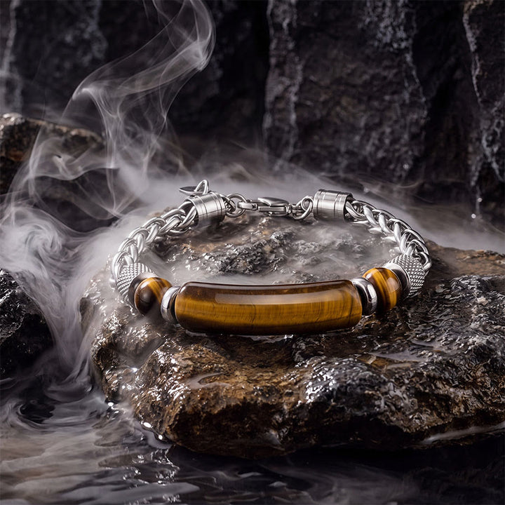 Olivenorma Natural Tiger Eye & Obsidian Mixed Chain Vintage Men Bracelet - image 2