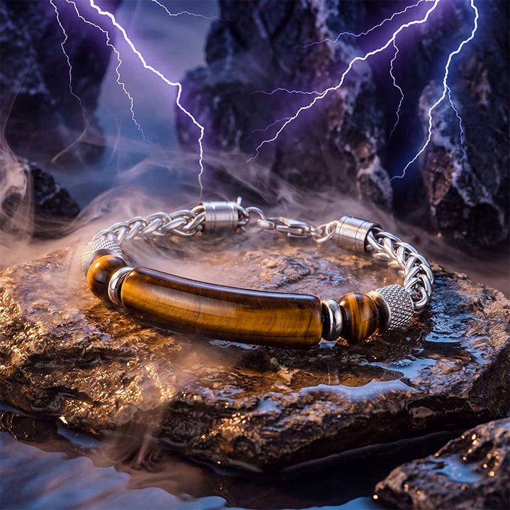 Olivenorma Natural Tiger Eye & Obsidian Mixed Chain Vintage Men Bracelet - image 3