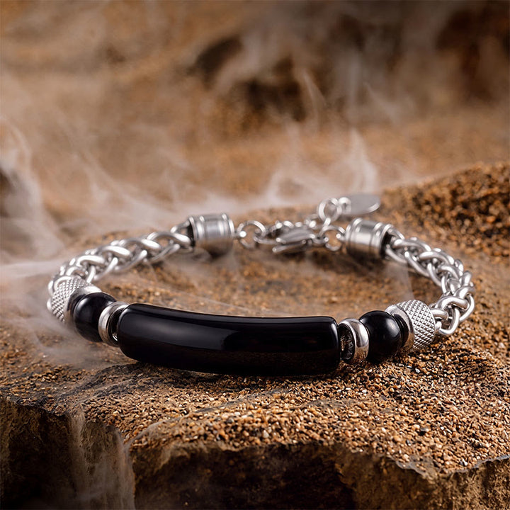 Olivenorma Natural Tiger Eye & Obsidian Mixed Chain Vintage Men Bracelet - Obsidian - 19+2cm - image 5