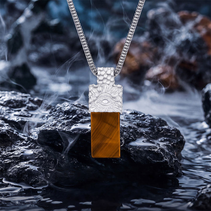Olivenorma Tiger Eye & EYE OF HORUS SYMBOL Pendant Men Necklace - Tiger Eye & EYE OF HORUS SYMBOL - 50+5cm - image 0