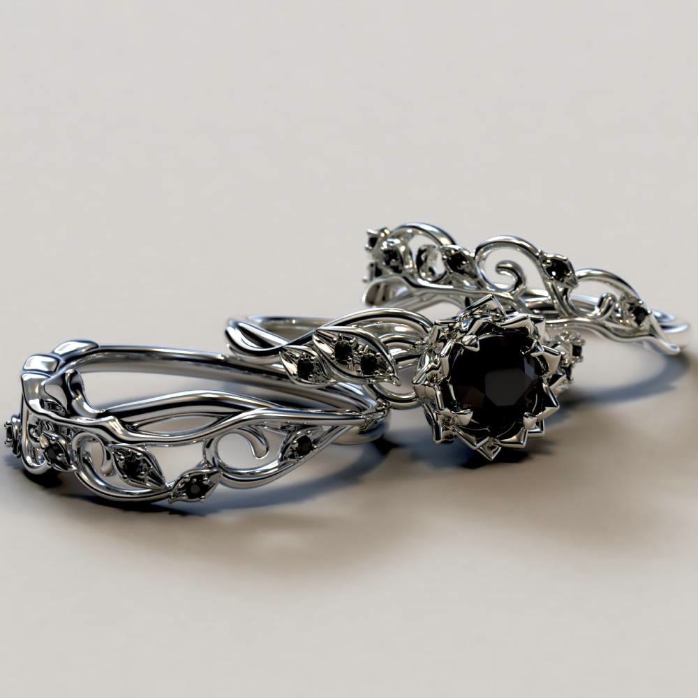 FREE Today: 3PCS Black Diamond Flower Engagement Bridal Ring Set - image 6