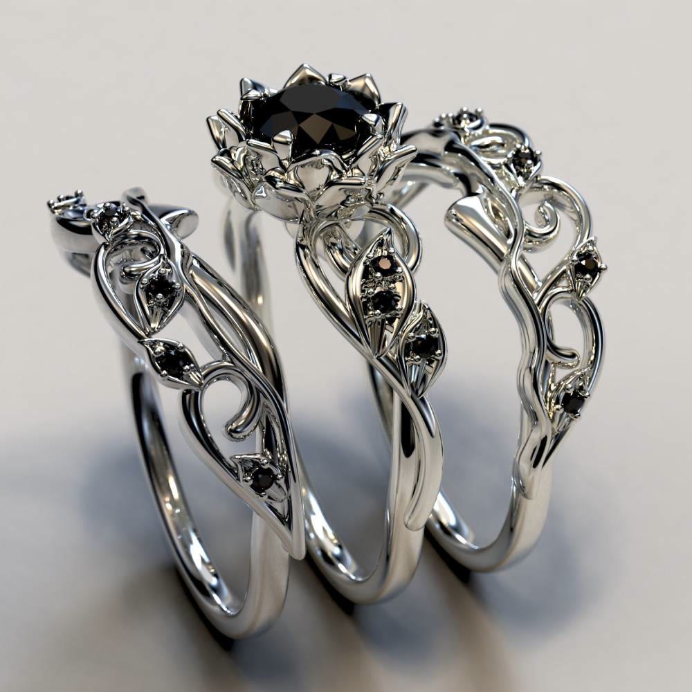 FREE Today: 3PCS Black Diamond Flower Engagement Bridal Ring Set - image 2