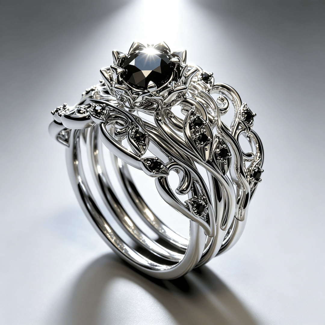 FREE Today: 3PCS Black Diamond Flower Engagement Bridal Ring Set - image 7