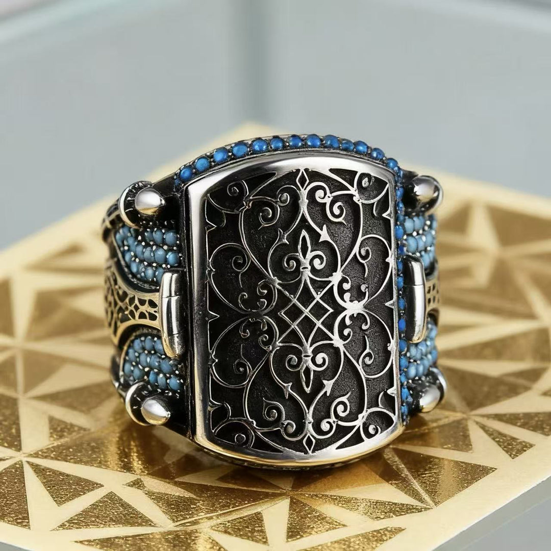 FREE Today: Turquoise Stones Vintage Flip Men Ring - image 3