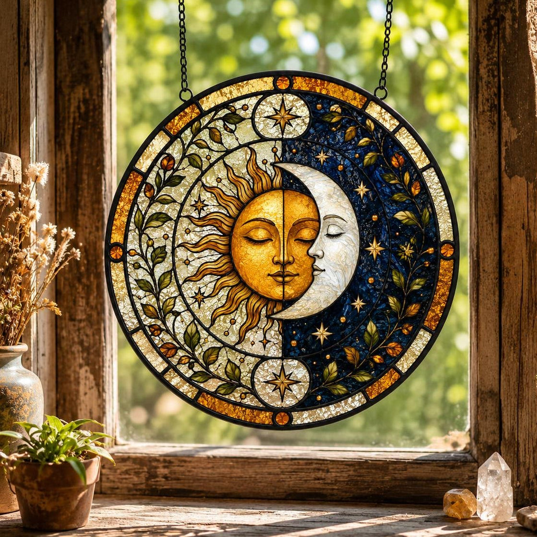 Olivenorma Sun Moon Stained Glass Sun Catcher - 30cm - image 0