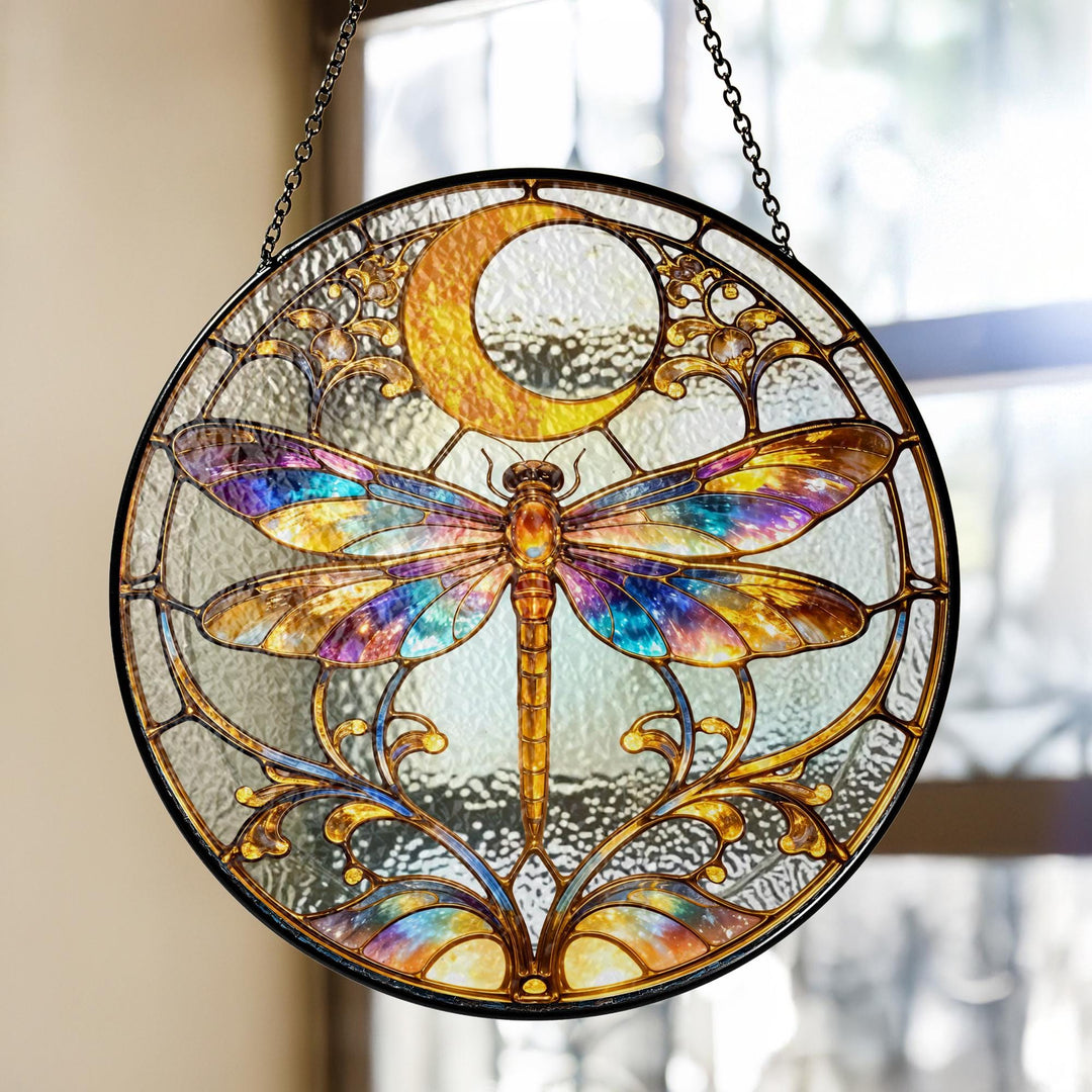 Olivenorma Dragonfly Moon Stained Glass Sun Catcher - 30cm - image 0