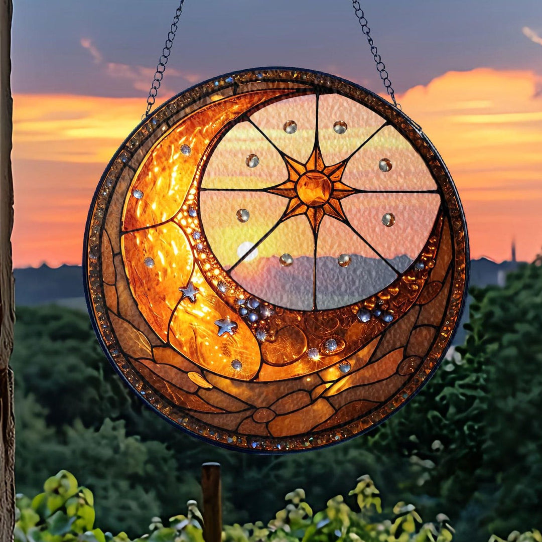 Olivenorma Celestial Moon And Sun Stained Glass Sun Catcher - 30cm - image 0