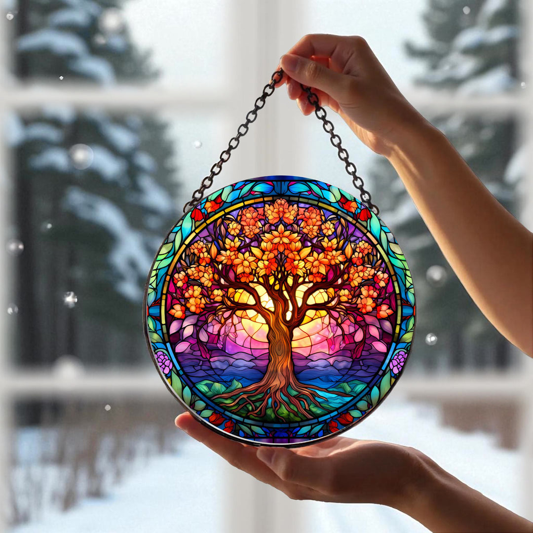 Olivenorma Autumn Tree Of Life Stained Glass Sun Catcher - 30cm - image 0