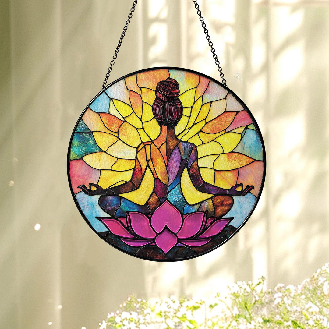 Olivenorma Yoga Meditation Lotus Stained Glass Sun Catcher - 30cm - image 0