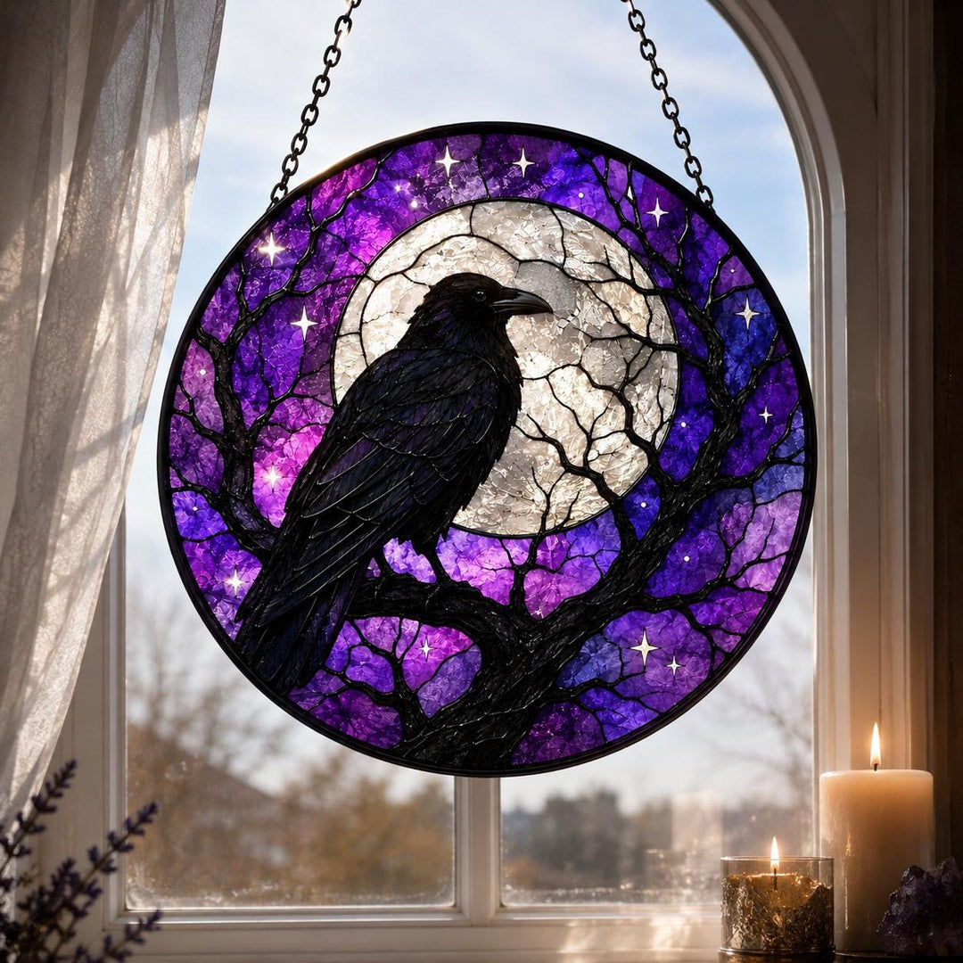 Olivenorma Raven Moon Stained Glass Sun Catcher - 30cm - image 0