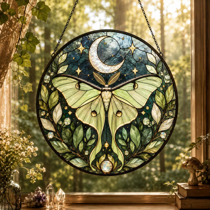 Olivenorma Luna Moth Stained Glass Sun Catcher - 30cm - image 0