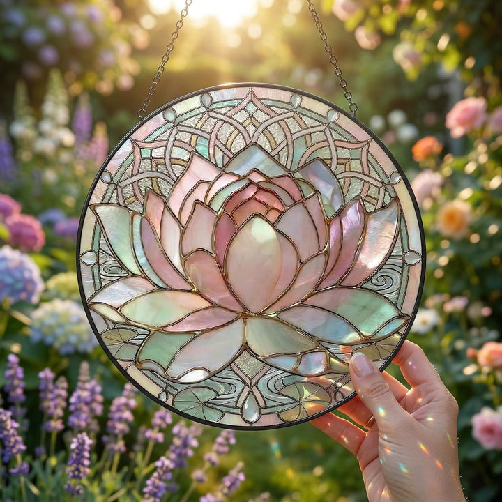 Olivenorma Lotus Flower Stained Glass Sun Catcher - 30cm - image 0