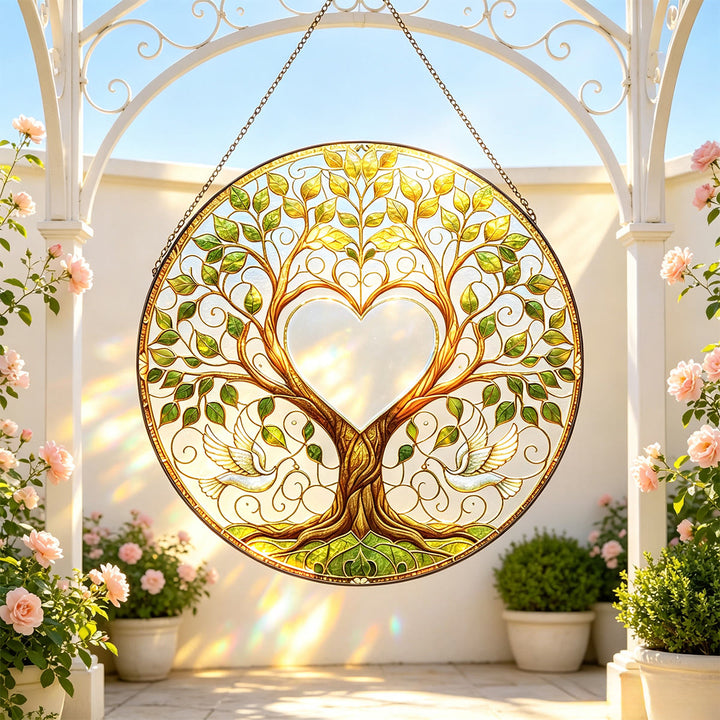 Olivenorma Heart Center Green Tree of Life Stained Glass Sun Catcher - 30cm - image 0