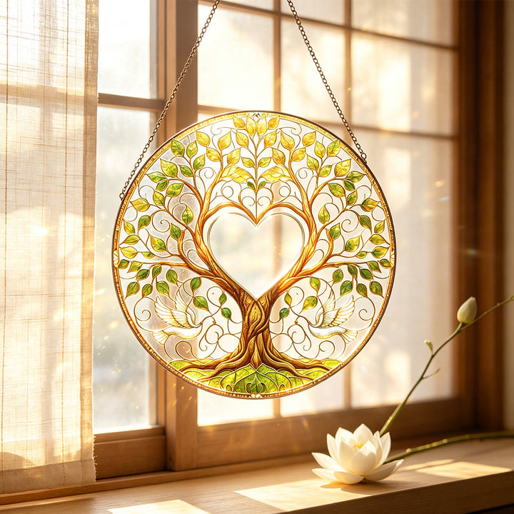 Olivenorma Heart Center Green Tree of Life Stained Glass Sun Catcher - image 1