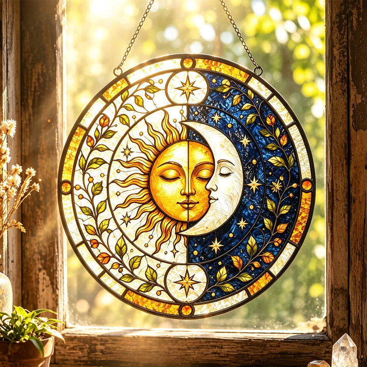Olivenorma Sun Moon Stained Glass Sun Catcher - image 1