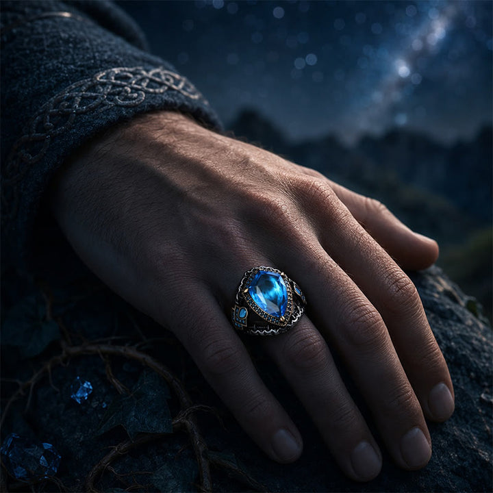 FREE Today: Blue Aquamarine Stone Shield of Midgard Ring - image 2
