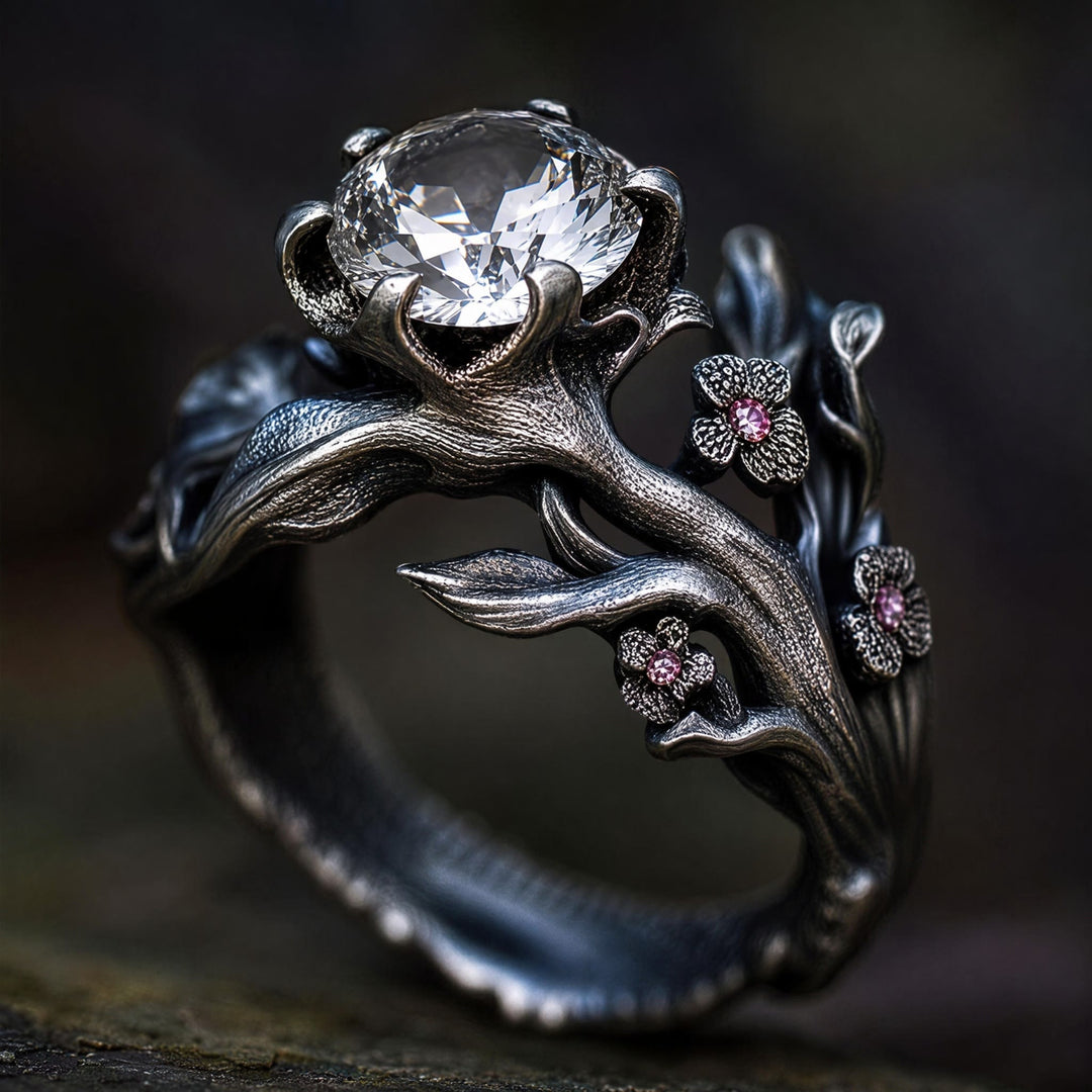 FREE Today: Black Cherry Blossom Flower Branch Engagement Ring - Adjustable - image 0