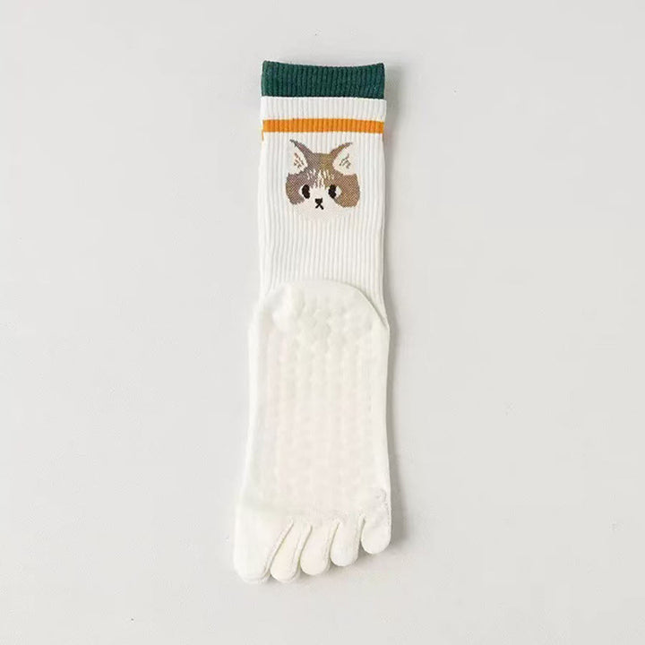 Olivenorma Crew Five-Toe Sport Women's Yoga Socks - Green & White - 10 Pairs - image 3