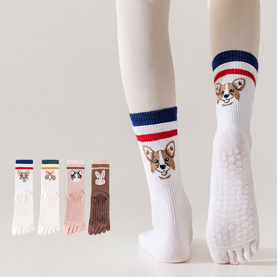 Olivenorma Crew Five-Toe Sport Women's Yoga Socks - Blue & White - 10 Pairs - image 0