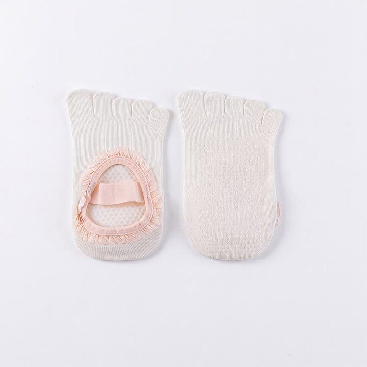 Olivenorma Crew Open-Five-Toe Sport Women's Yoga Socks - Ruffle Five-Toe - Off-white - 10 Pairs - image 3