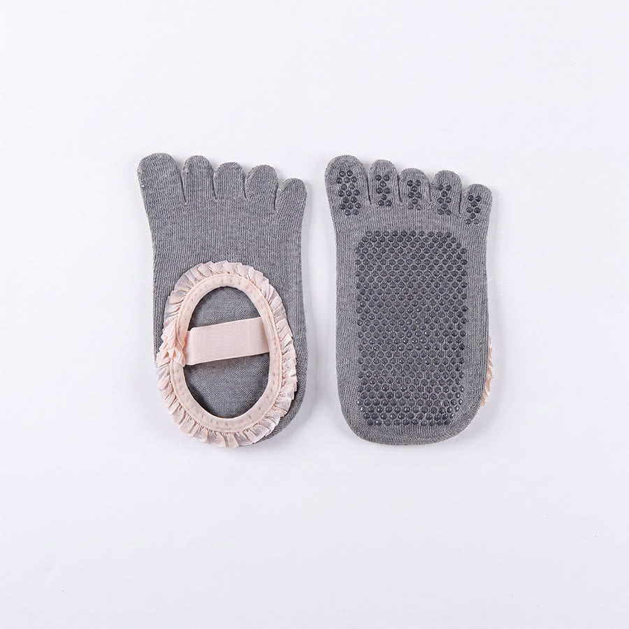 Olivenorma Crew Open-Five-Toe Sport Women's Yoga Socks - Ruffle Five-Toe - Grey - 10 Pairs - image 4