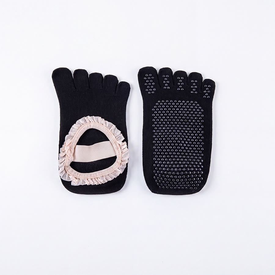 Olivenorma Crew Open-Five-Toe Sport Women's Yoga Socks - Ruffle Five-Toe - Black - 10 Pairs - image 2