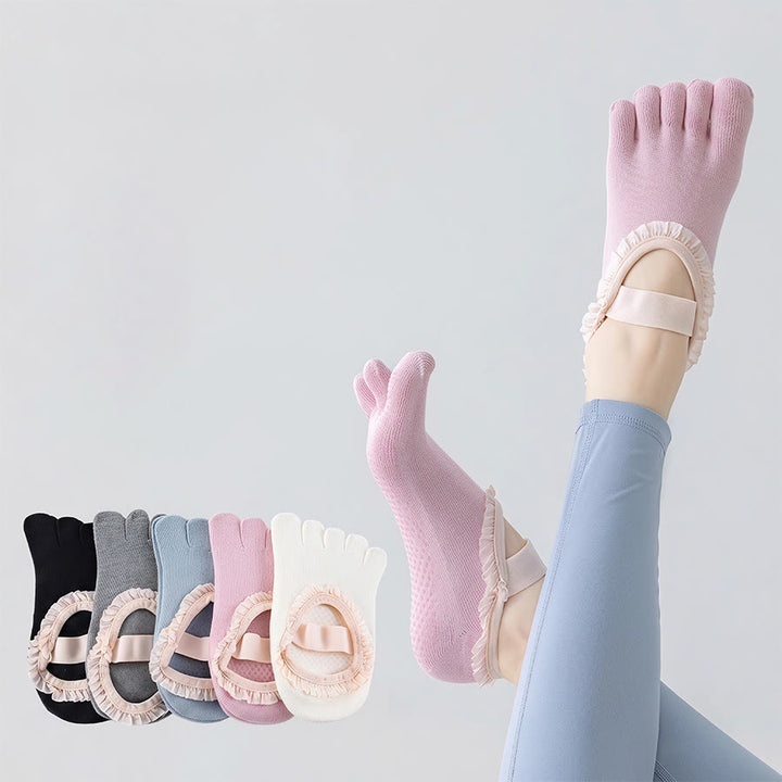 Olivenorma Crew Open-Five-Toe Sport Women's Yoga Socks - Ruffle Five-Toe - Pink - 10 Pairs - image 0