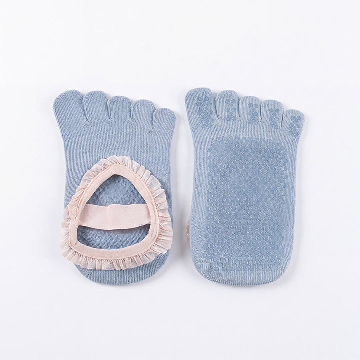 Olivenorma Crew Open-Five-Toe Sport Women's Yoga Socks - Ruffle Five-Toe - Blue - 10 Pairs - image 5