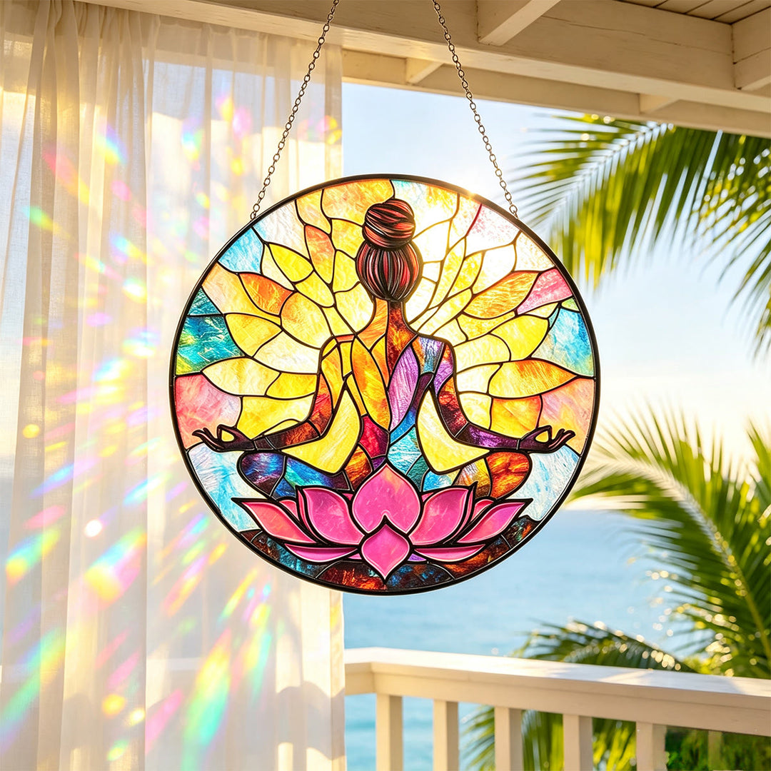 Olivenorma Yoga Meditation Lotus Stained Glass Sun Catcher - image 2