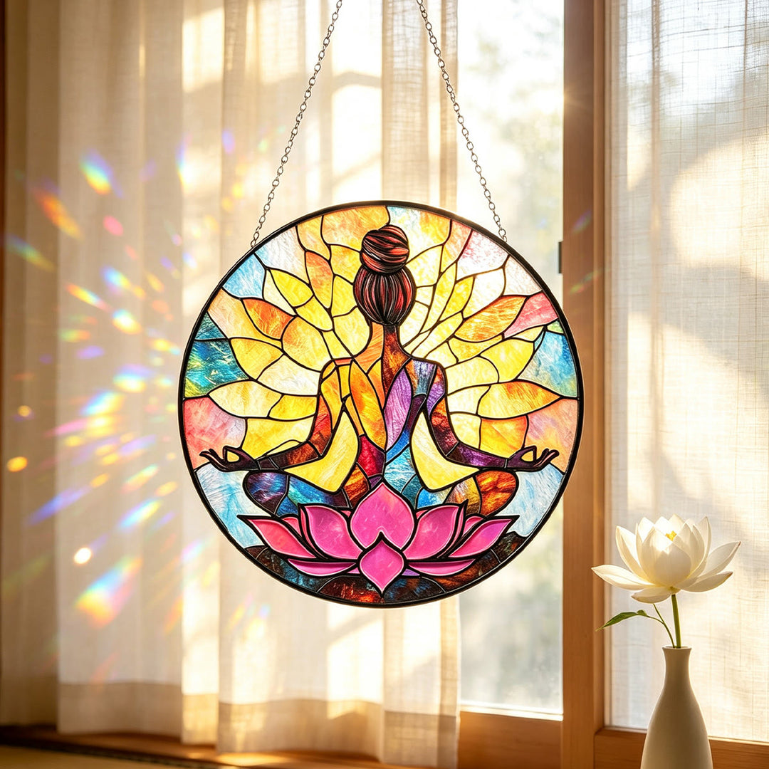 Olivenorma Yoga Meditation Lotus Stained Glass Sun Catcher - image 1