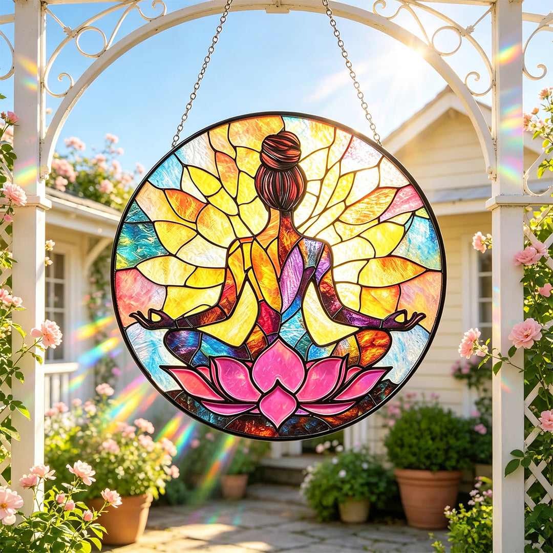 Olivenorma Yoga Meditation Lotus Stained Glass Sun Catcher - image 3