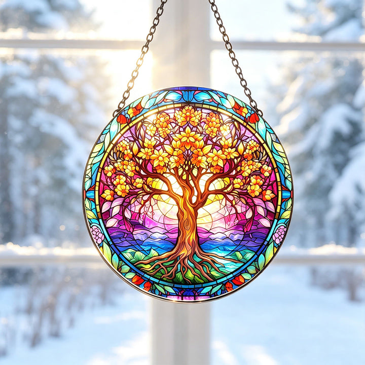 Olivenorma Autumn Tree Of Life Stained Glass Sun Catcher - image 1