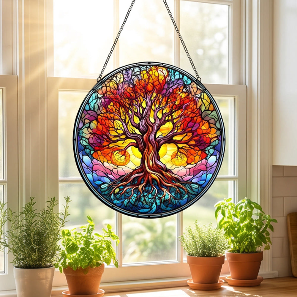Olivenorma Sunset Glow Tree Of Life Stained Glass Sun Catcher - image 1
