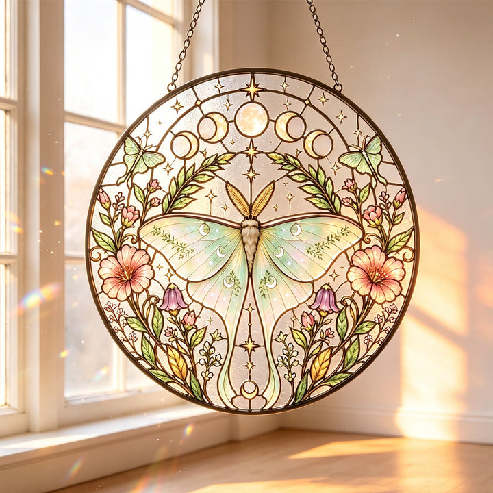 Olivenorma Luna Moth Moon Phase Stained Glass Sun Catcher - image 2