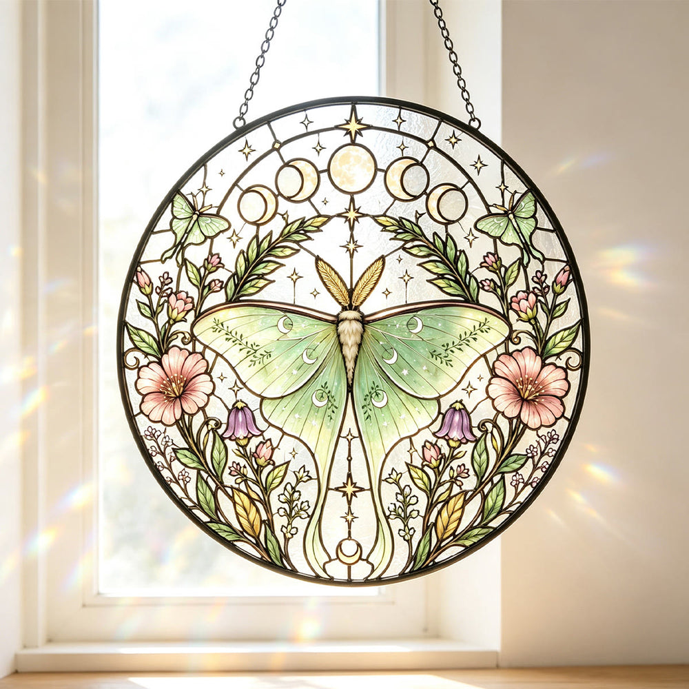 Olivenorma Luna Moth Moon Phase Stained Glass Sun Catcher - image 1