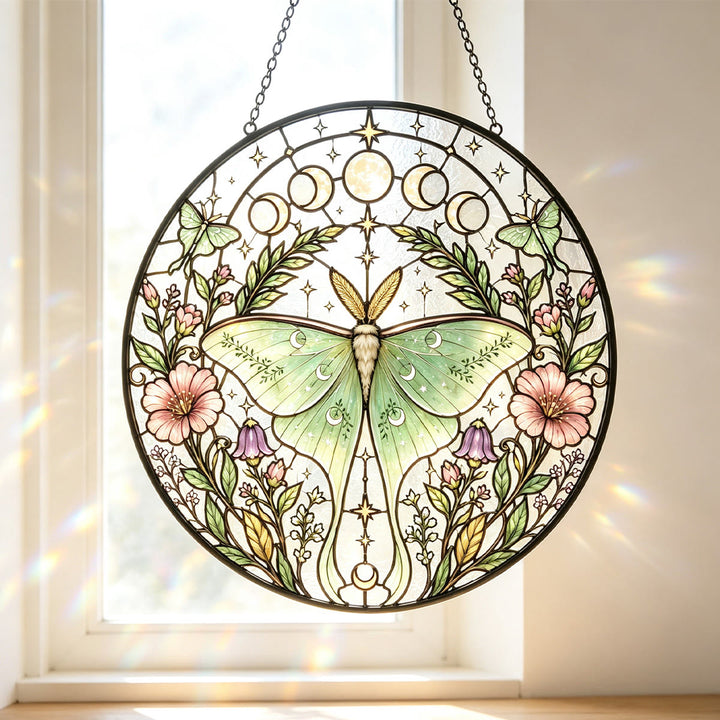 Olivenorma Luna Moth Moon Phase Stained Glass Sun Catcher - image 1