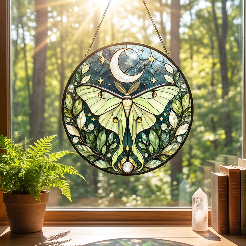 Olivenorma Luna Moth Stained Glass Sun Catcher - image 1