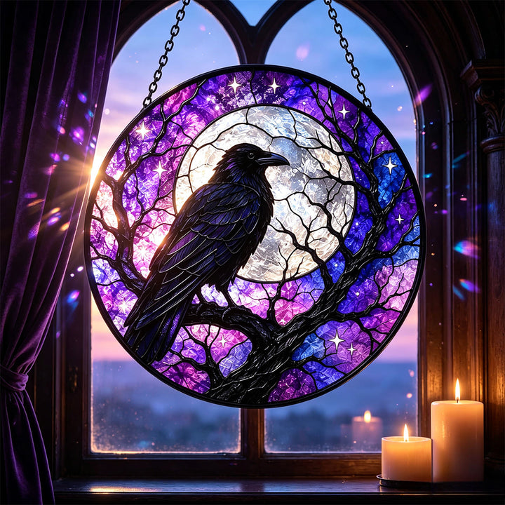Olivenorma Raven Moon Stained Glass Sun Catcher - image 3