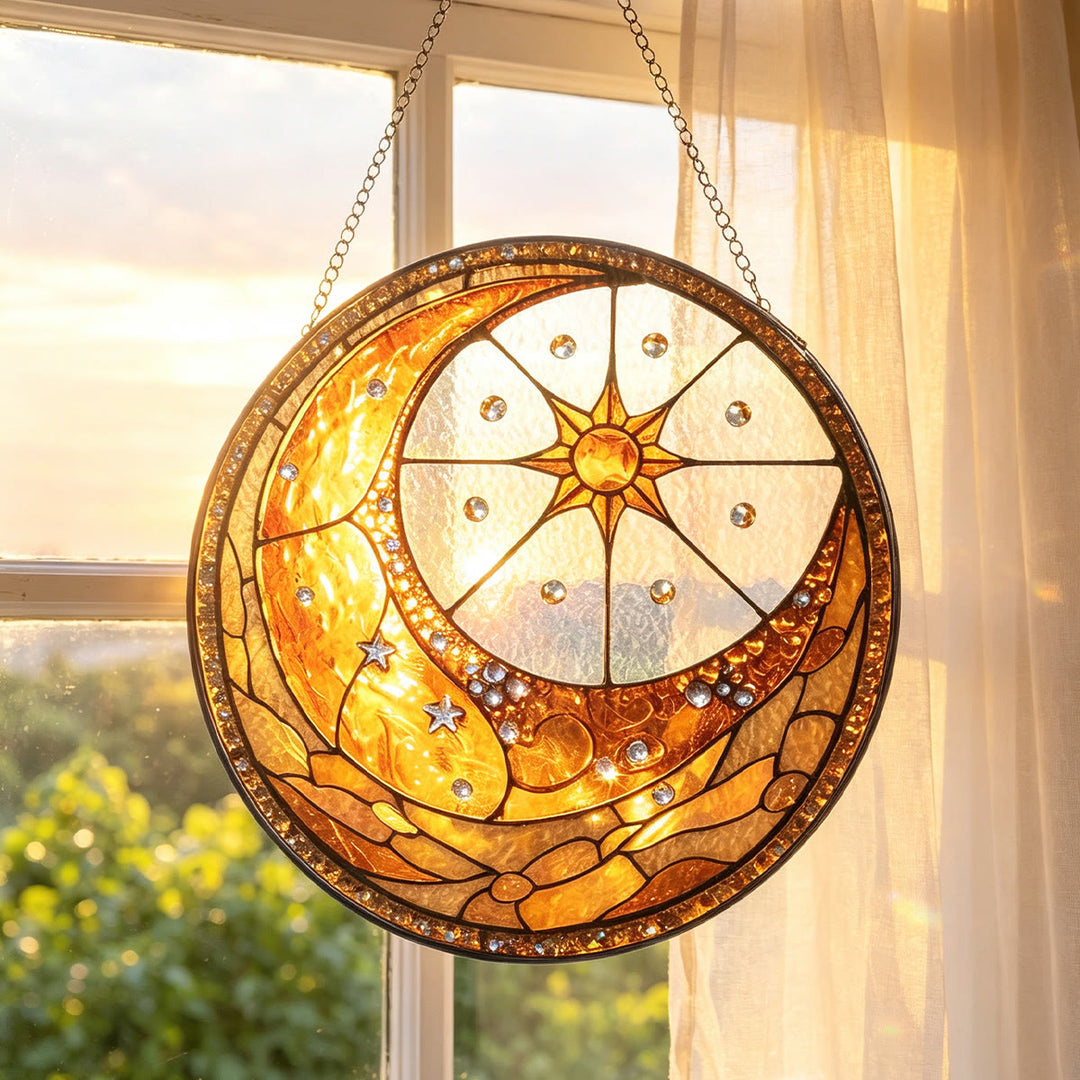 Olivenorma Celestial Moon And Sun Stained Glass Sun Catcher - image 1