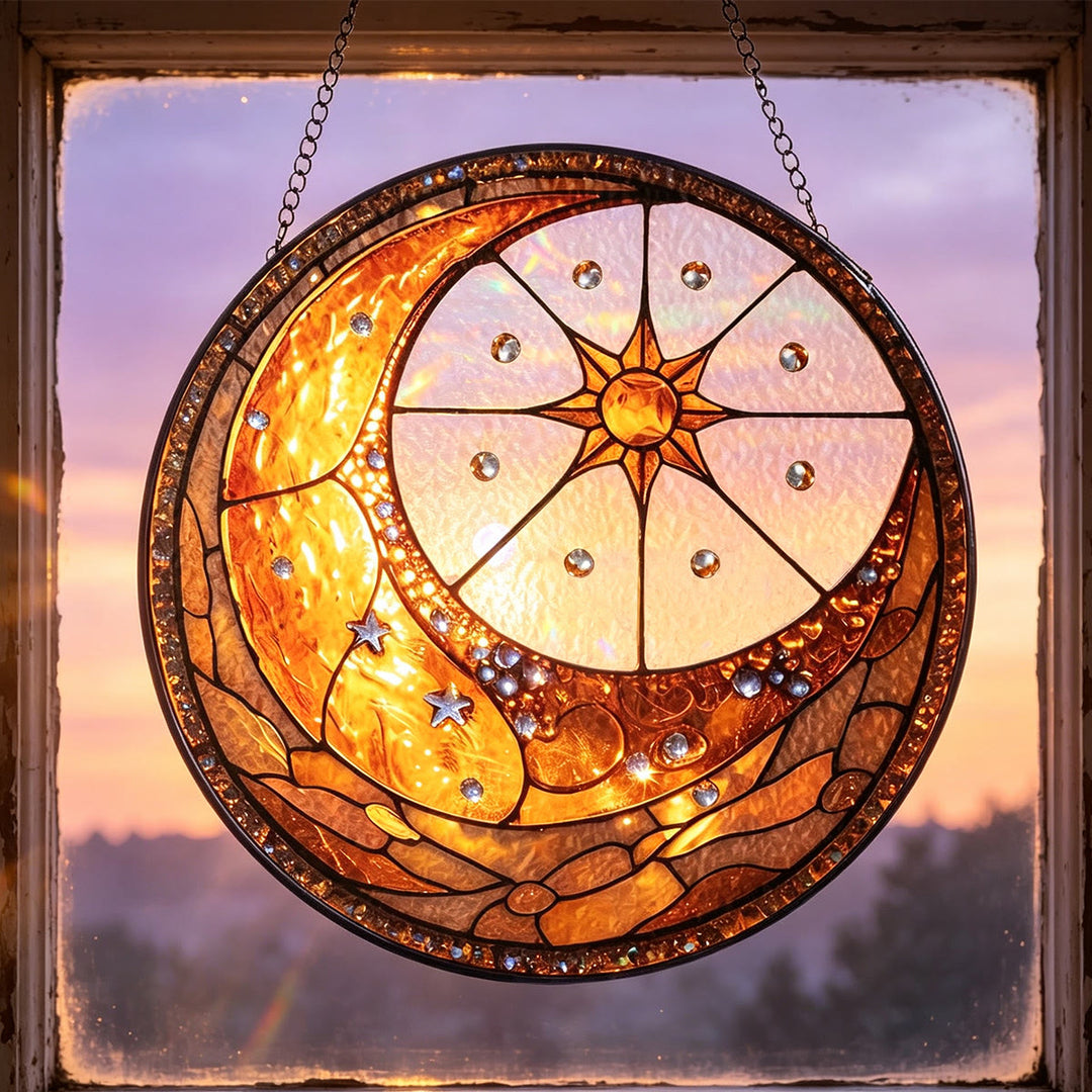 Olivenorma Celestial Moon And Sun Stained Glass Sun Catcher - image 3