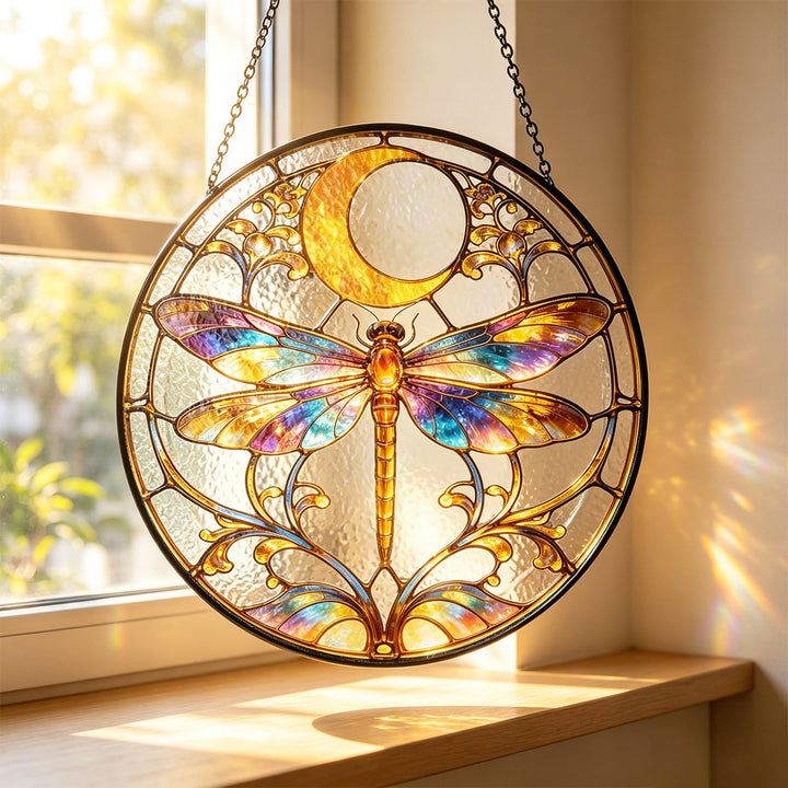 Olivenorma Dragonfly Moon Stained Glass Sun Catcher - image 2