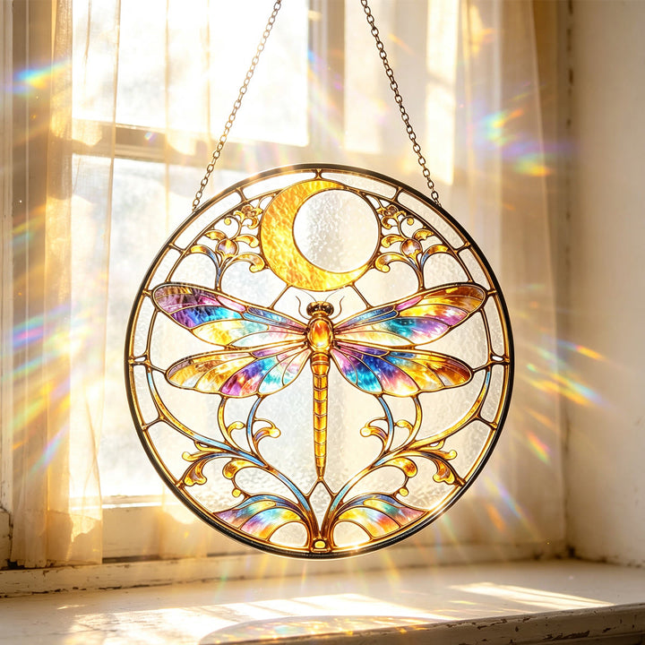 Olivenorma Dragonfly Moon Stained Glass Sun Catcher - image 1