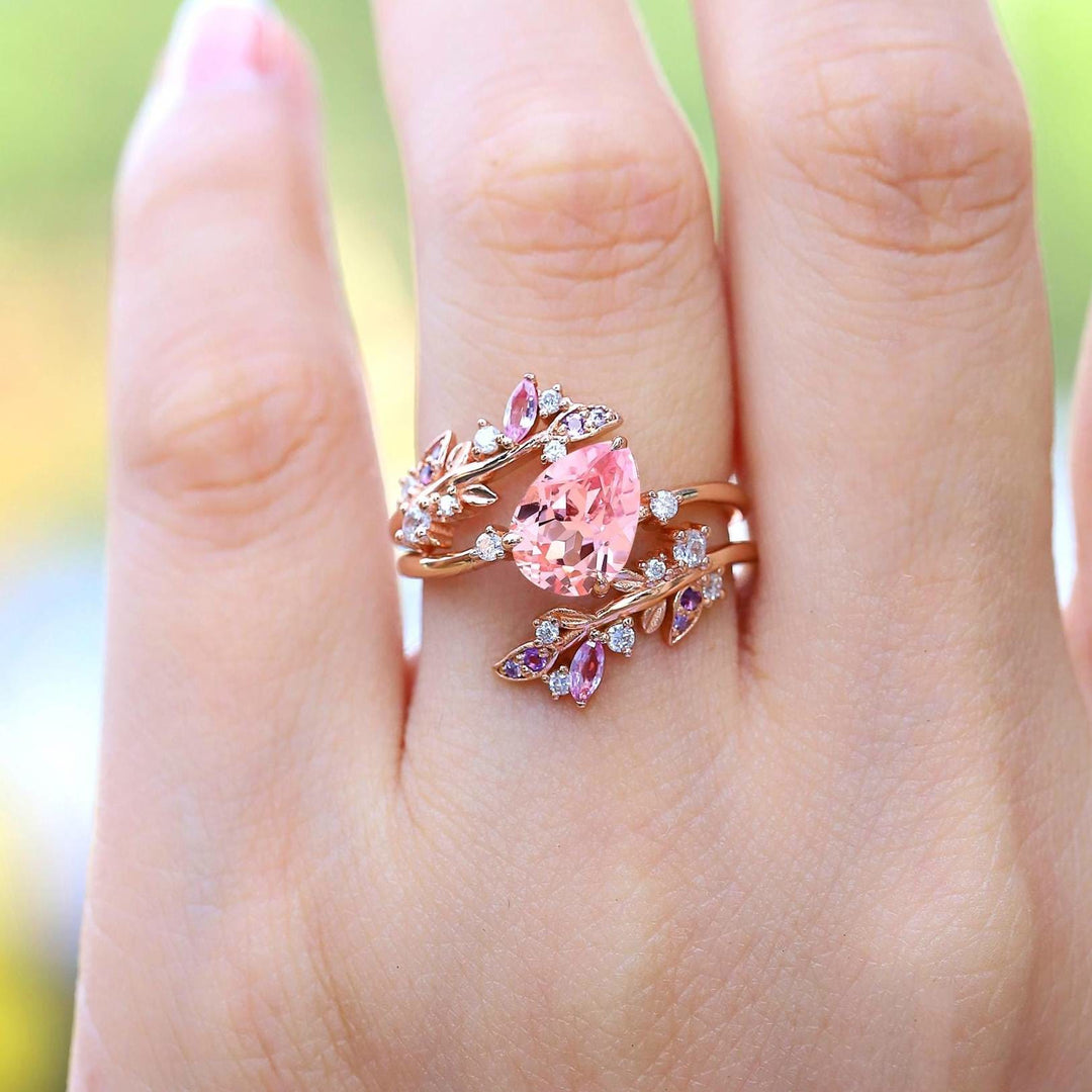 FREE Today: Vintage Rose Gold Pear Pink Sapphire Engagement Ring Set - image 1