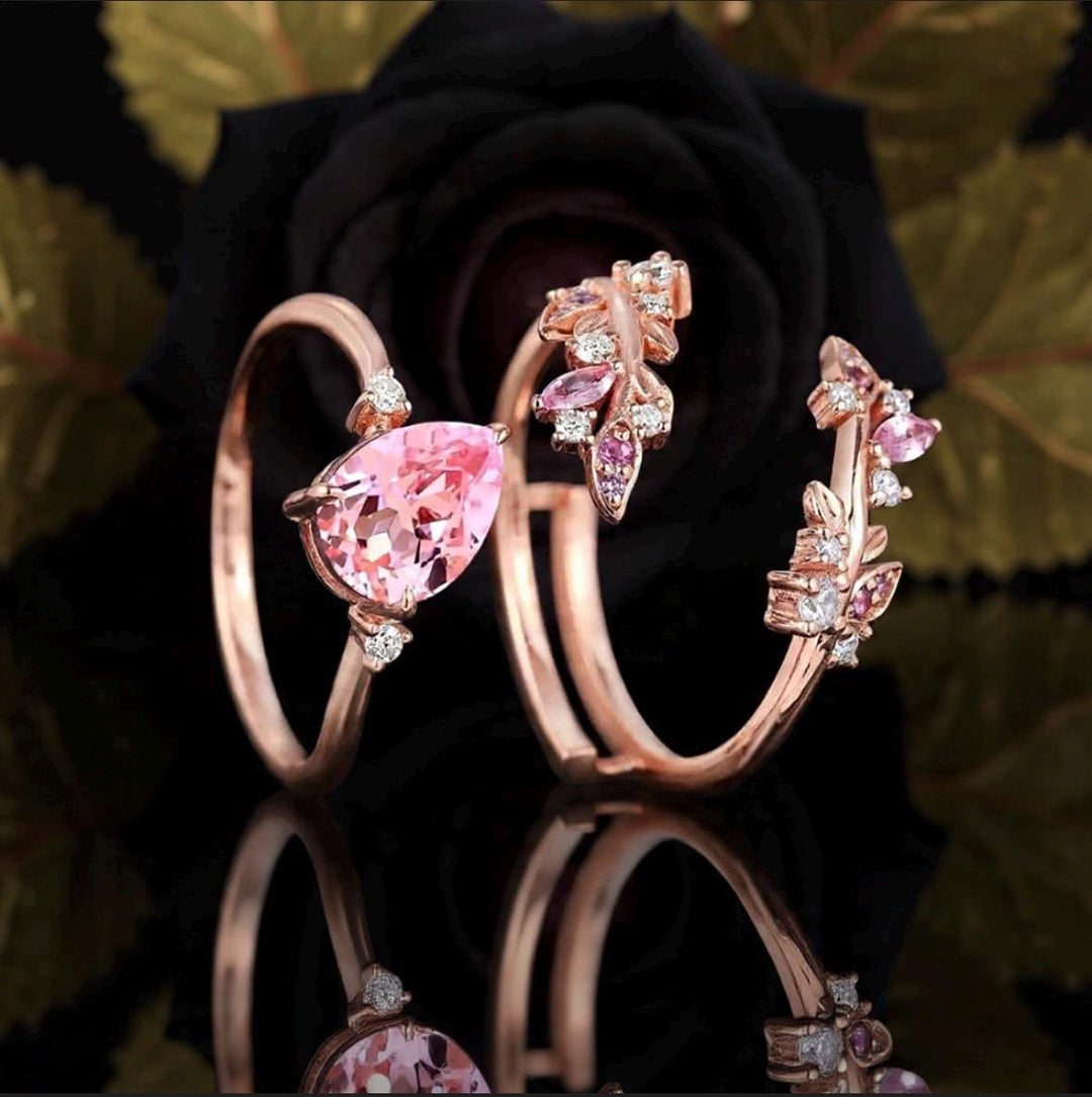FREE Today: Vintage Rose Gold Pear Pink Sapphire Engagement Ring Set - image 5