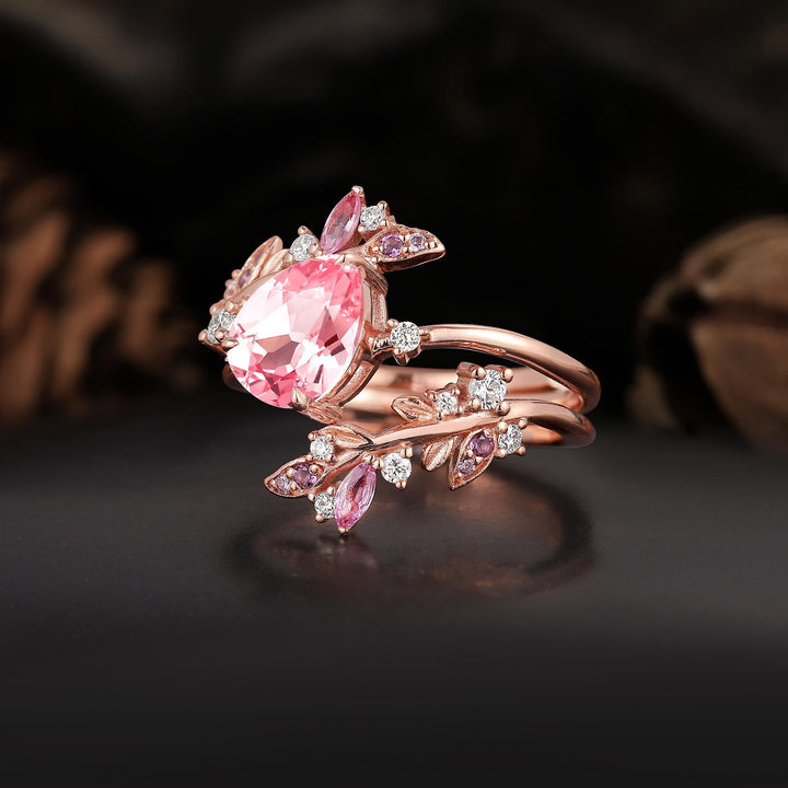 FREE Today: Vintage Rose Gold Pear Pink Sapphire Engagement Ring Set - image 7