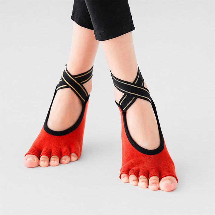 Olivenorma Low-Cut Open-Five-Toe Sport Women's Yoga Socks - Red - 10 Paris - image 3
